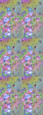 Düz Çiçek Elementleri Tasarımı. Renkli Bahar Teması eskiz kalıbı. Tarafsız ve mavi renkte çiçekler. Sevimli çiçek raster deseni.