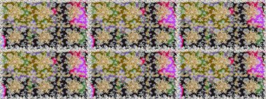 Altın desenli çiçek dekoru. Çizgi sanatı tasarım şablonu için kusursuz sınır. Doğu tarzı element. Davetiyeler, kartlar, web sayfası için Raster illüstrasyon. Gri ve nötr renkler üzerine altın element.