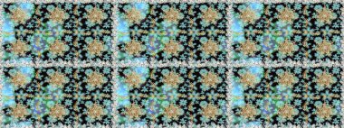 El yapımı dekoratif çerçeve, albüm kapağı, tebrik kartı, klasik Art deco tarzı. Raster soyut çiçek çelengi altın karalama fantezi yaprakları ve siyah renklerde çiçek.