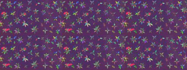 Kumaş, duvar kağıdı ve kağıt üzerine baskı yapmak için gelişen arka plan. Eski usul küçük çiçekli şirin bir eskiz deseni. Moda arka planında parlak buketler. Raster illüstrasyonu.