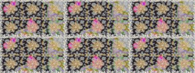 Altın karalama fantezi yapraklarından Raster soyut çiçek çelengi ve gri ve nötr renklerde çiçek. El yapımı dekoratif çerçeve, albüm kapağı, tebrik kartı, klasik Art deco tarzı.