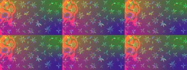 Raster illüstrasyonu. Çiçek desenli eskiz, darbeler, sıçramalar, yaz çiçekleri. Mor ve yeşil renkte çiçekler.