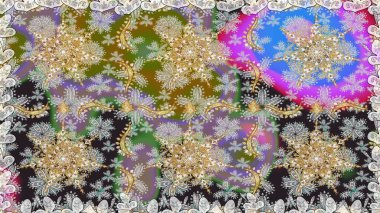 Kusursuz altın desen. Altın elementli gri ve nötr renkler. Çiçek desenli altın metal. Raster altın çiçek süsü brokar kumaş ve cam desenli..