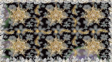 Paisleys zarif çiçek desenli arkaplan duvar kâğıdı çizimi. Klasik stil, güzel 3D çizgili sanat eseri, gri ve siyah desenli çiçek yaprakları ve süslemeleri var..