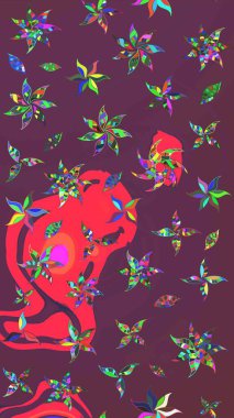 Çiçekli eskiz deseni. Suluboya çizimi. El çizimi. Kahverengi ve pembe renkte çiçekler.