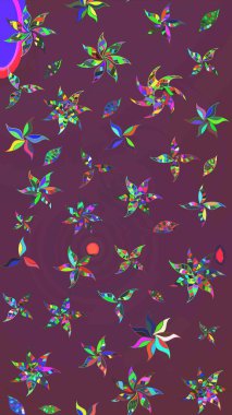 Raster Illustrasyon 'daki Çiçek Deseni' nin son moda çizimi. Kahverengi ve mor renkli çiçekler. Renkli Yaz Temalı eskiz kalıbı. Düz Çiçek Elementleri Tasarımı.