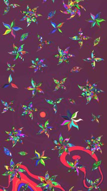 Sevimli çiçek raster deseni. Kahverengi ve mor renkli çiçekler. Renkli Bahar Teması eskiz kalıbı. Düz Çiçek Elementleri Tasarımı.