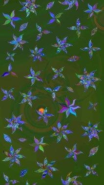 Çiçekli çiçek deseni, suluboya. Yeşil ve mavi renkte çiçekler. Renkli Bahar Teması eskiz kalıbı. Düz Çiçek Elementleri Tasarımı. Raster illüstrasyonu.