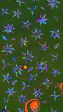 Raster çiçekleri klasik tarzda çizilmiş. Çiçekli yumuşak bir eskiz şekli. Yumuşak, bahar çiçekleri yeşil ve mavi renklerde. Raster illüstrasyonu.