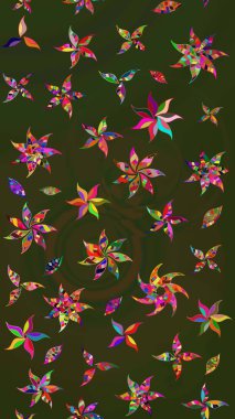 Raster illüstrasyonu. Yeşil ve gri renkli Asya tekstili. Suluboya çiçekli çiçek deseni.