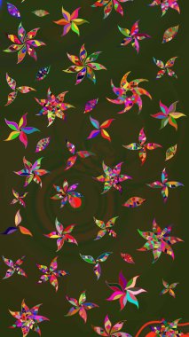 Yeşil ve gri renkte etnik çiçeklerle süslenmiş zarif bir eskiz. Asya Tekstil 'inde Raster Çiçek İllüstrasyonu.