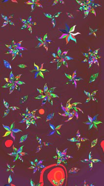 Raster illüstrasyonu. Kahverengi ve yeşil renklerde bahar çiçekleri. Raster çiçek desenli ve çiçekli..