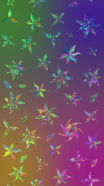 Çiçek desenli çizim. Raster illüstrasyonu. Raster illüstrasyonu. Mor ve yeşil renkli çiçekler. Asya tekstil tarzında.