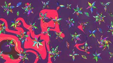 Mor ve pembe renkte çiçekler. Renkli Yaz Temalı eskiz kalıbı. Düz Çiçek Elementleri Tasarımı. Raster illüstrasyonunda çiçek deseni çizimi.