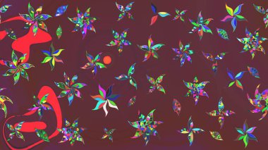 Kahverengi ve yeşil arka planda. Tekstil, kumaş, ambalaj, hatıra defteri için hoş bir çiçek arkaplanı. Elle çizilmiş çiçek desenli Raster çizimi. Çocuksu tasarım.