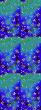 Gömlek baskısı için çiçek boyası. Çiçek desenli eskiz. Mavi ve yeşil renkte çiçekler.