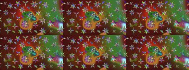 Raster deseni. Küçük çiçekteki sevimli çiçek deseni. Kahverengi ve yeşil renklerde. Soyut çiçek çizim kalıbı arka planı. Raster illüstrasyonu.