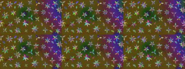 Raster çiçekleri klasik tarzda çizilmiş. Raster illüstrasyonu. Yumuşak, yeşil ve kahverengi renklerde bahar çiçekleri. Çiçekli yumuşak çizim deseni.