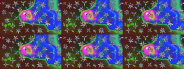 Küçük çiçekteki sevimli çiçek deseni. Raster illüstrasyonu. Yumuşak, yaz çiçekleri mavi ve yeşil renklerde. Raster deseni.