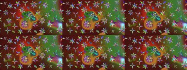 Raster deseni. Küçük çiçekteki sevimli çiçek deseni. Kahverengi ve yeşil renklerde. Soyut çiçek çizim kalıbı arka planı. Raster illüstrasyonu.