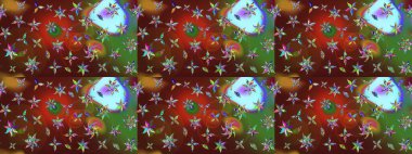 Yumuşak, bahar çiçekli arka plan. Çiçekli karalama şeklinde Raster çiçek deseni. Kahverengi ve yeşil renkte çiçekler.