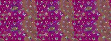 Suluboya çiçekli çiçek deseni. Raster illüstrasyonu. Mor ve kahverengi renkli Asya tekstili.