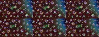 Raster illüstrasyonundaki çiçek desenli çizim. Kahverengi ve mavi renkte çiçekler.