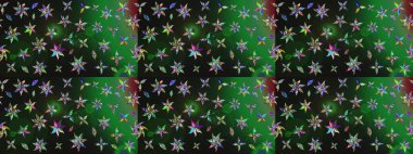 Çiçekli karalama şeklinde Raster çiçek deseni. Nazik, narin çiçek arkaplanı. Gri ve yeşil renkte çiçekler.