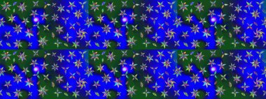 Yaprak ve çiçeklerin suluboya resimleri, mavi ve yeşil renkler üzerine çizimler. Yumuşak, bahar çiçekleri mavi ve yeşil renklerde. Raster illüstrasyonu.