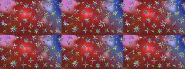 Küçük çiçekli yay deseni çiz. Raster illüstrasyonu. Suluboya tarzında kahverengi ve kırmızı renkler üzerine.