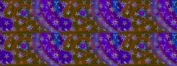 Raster illüstrasyonundaki çiçek desenli çizim. Kahverengi ve mor renkte çiçekler.