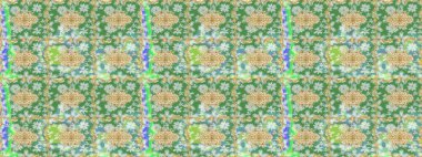 Altın karalama fantezi yapraklarından ve yeşil renkli çiçeklerden Raster soyut çiçek çelengi. El yapımı dekoratif çerçeve, albüm kapağı, tebrik kartı, klasik Art deco tarzı.