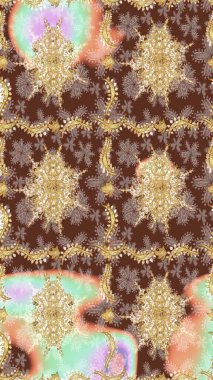 Raster geleneksel altın eskiz deseni kahverengi renklerde. Barok tarzında eskiz doğulu süsü..