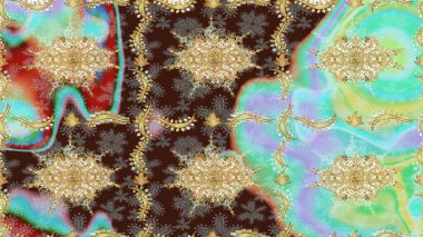 Kahverengi renklerde altın elementlerle Raster eskiz deseni. Tasarım için Damask çizim deseni.