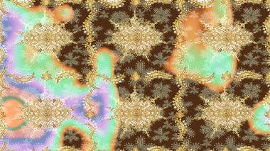 Damask eskiz süsü. Kahverengi renkler üzerinde klasik oryantal desen. Geleneksel raster ve altın desen.