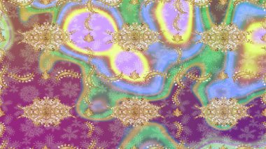 Dekoratif simetri arabesk. Ortaçağ çiçek desenini çiz. Raster illüstrasyonu. Doğum günü kartı, davetiye ya da afiş için iyidir. Tarafsız renklerde altın.