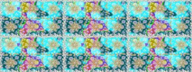 Raster geometrik arka plan. Altın rengi, kusursuz çizim. Mavi renklerde altın rengi, altın çiçekli desenler. Senin tasarımın için, duvar kağıdı..