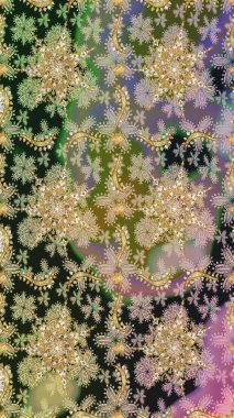 Gri renkli geleneksel Arapça dekor. Çiçekli süslemeli, pürüzsüz bir desen. Duvar kâğıdı için altın süslü bir illüstrasyon. Süslü dantel iz sürücü. Doğu tarzında vintage tasarım ögesi.