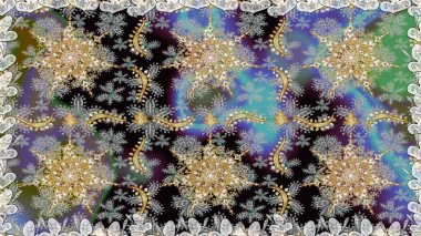 Geleneksel klasik altın desen. Gri renkli ve altın elementli altın desenli. Raster oryantal süs. Barok tarzında kusursuz bir doğulu süsü..