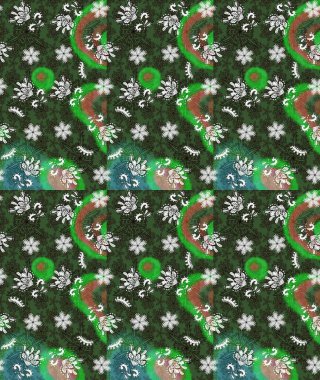 Raster illüstrasyonu. Raster illüstrasyonu. Çiçek desenli çizim. Yeşil ve gri renkli çiçekler. Asya tekstil tarzında.