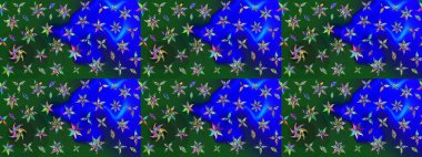 Çiçekleri, deniz kabukları, mandalaları ve suluboya efektleriyle donanma geçmişi. Eskiz modeli etnik tasarım. Yatak çarşafları, ceket, paket tasarımı, kumaş ve moda kavramları için tekstil baskısı.