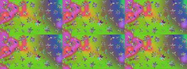 Yeşil ve mor renkli çiçekler. Çiçek süslemeli çizim deseni. Raster illüstrasyonu.