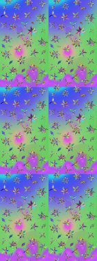 Modern stil dokusu. Çiçek desenli raster, yeşil ve menekşe çizgi grafik deseni soyut raster arkaplan.