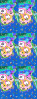 Mavi ve yeşil renkli çiçekler. El çizimi. Çiçekli eskiz deseni. Suluboya çizimi.