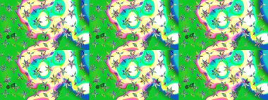 Suluboya, elle çizilmiş. Vadinin yeşil ve mavi renkli çiçekleri. Raster - stok. Taslak arkaplan deseni.