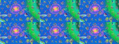 Düz Çiçek Elementleri Tasarımı. Güzel çiçek deseni. Renkli Bahar Teması eskiz kalıbı. Mavi ve yeşil renkte çiçekler.