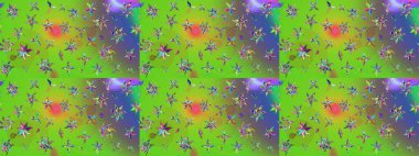 Düz Çiçek Elementleri Tasarımı. Yeşil ve mor renkli çiçekler. Çiçek desenli çizim. Renkli Bahar Teması eskiz kalıbı. Asya tekstil tarzında. Raster illüstrasyonu.