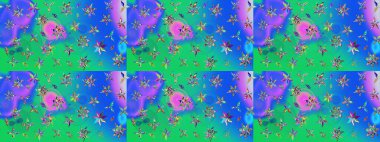 Çiçekler suluboya tarzında mavi ve yeşil renklerde. Raster illüstrasyonunda çiçek deseni çizimi.