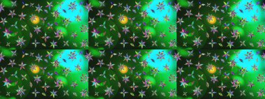 Çiçek desenli eskiz. Yeşil ve mavi renkte çiçekler. Tişört baskısı için çiçek boyama rasteriName.