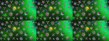 Çiçek duvar kâğıdı. Çiçek arkaplan. Raster illüstrasyonu. Yeşil ve gri renkli şirin tekstil tarzında. Renkli çizim deseni.